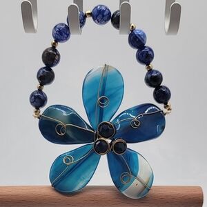 Hand Crafted Blue and Gold Floral Bracelet